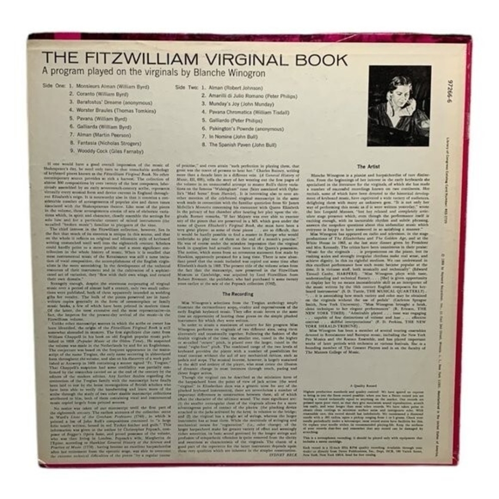 LP Blanche Winogron - The Fitzwilliam Virginal Book: Selections Vinyl Record - Picture 2 of 2